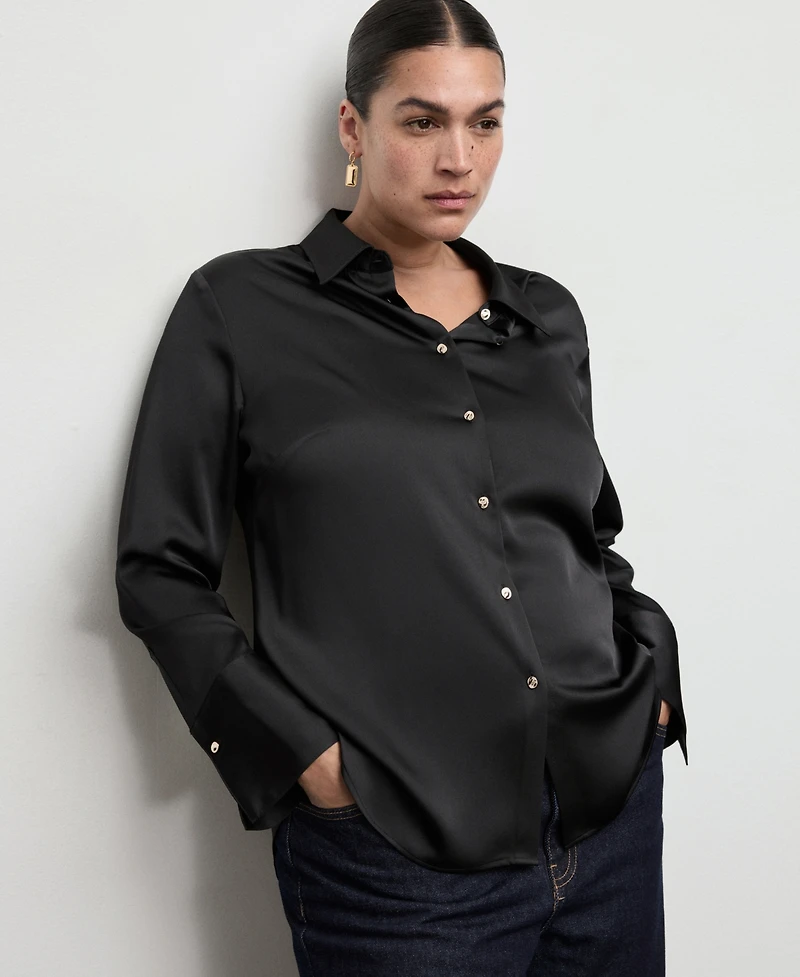 Mango Women's Satin Finish Flowy Shirt