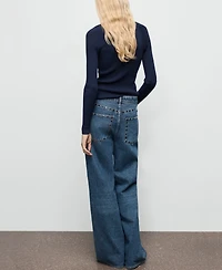 Mango Women's Wide-Leg Studded Jeans