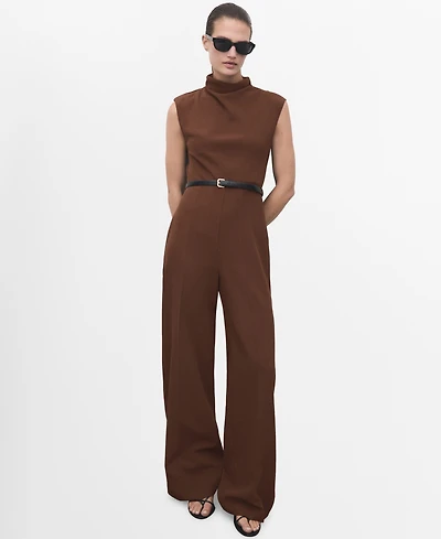 Mango Women's Draped Neck Belt Jumpsuit