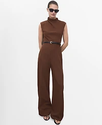 Mango Women's Draped Neck Belt Jumpsuit