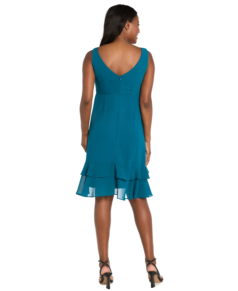 R & M Richards Women's 2-Piece Ruffle Detail Dress with Capelet