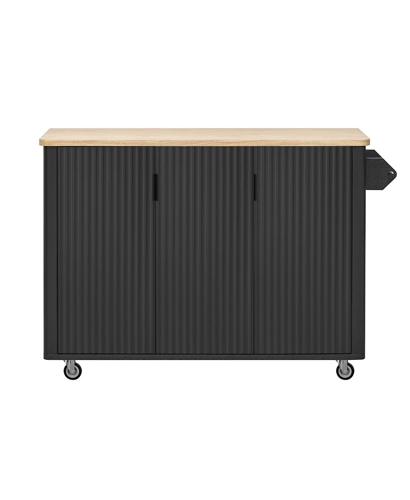 Casainc 51" Fluted Kitchen Island with Drop Leaf, Rolling Cart Internal Storage Rack and Towel Holder