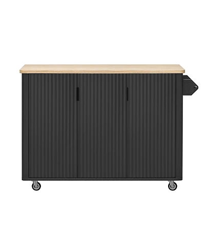 Casainc 51" Fluted Kitchen Island with Drop Leaf, Rolling Cart Internal Storage Rack and Towel Holder