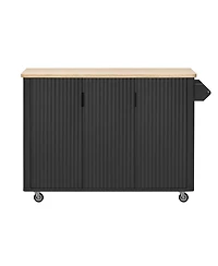 Casainc 51" Fluted Kitchen Island with Drop Leaf, Rolling Cart Internal Storage Rack and Towel Holder