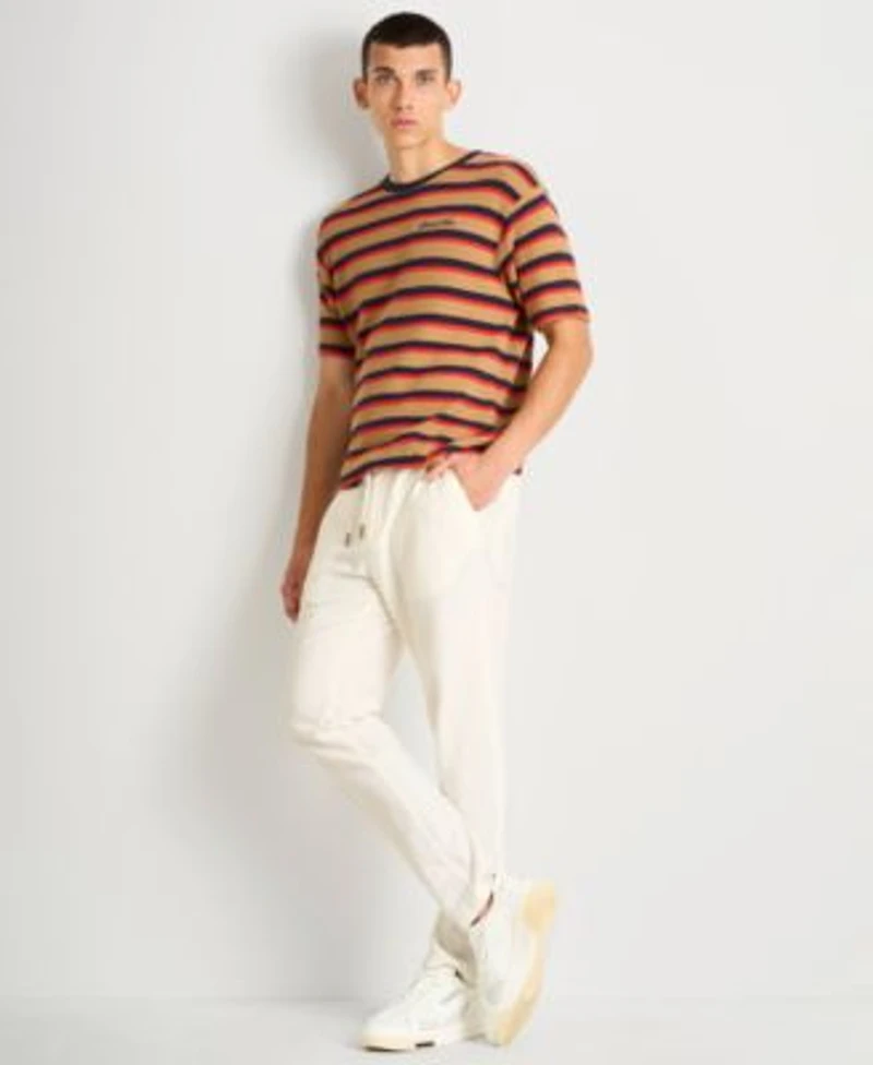 Scotch Soda Mens Waffle Stripe Short Sleeve T Shirt Paired With Warren Drawstring Linen Pant
