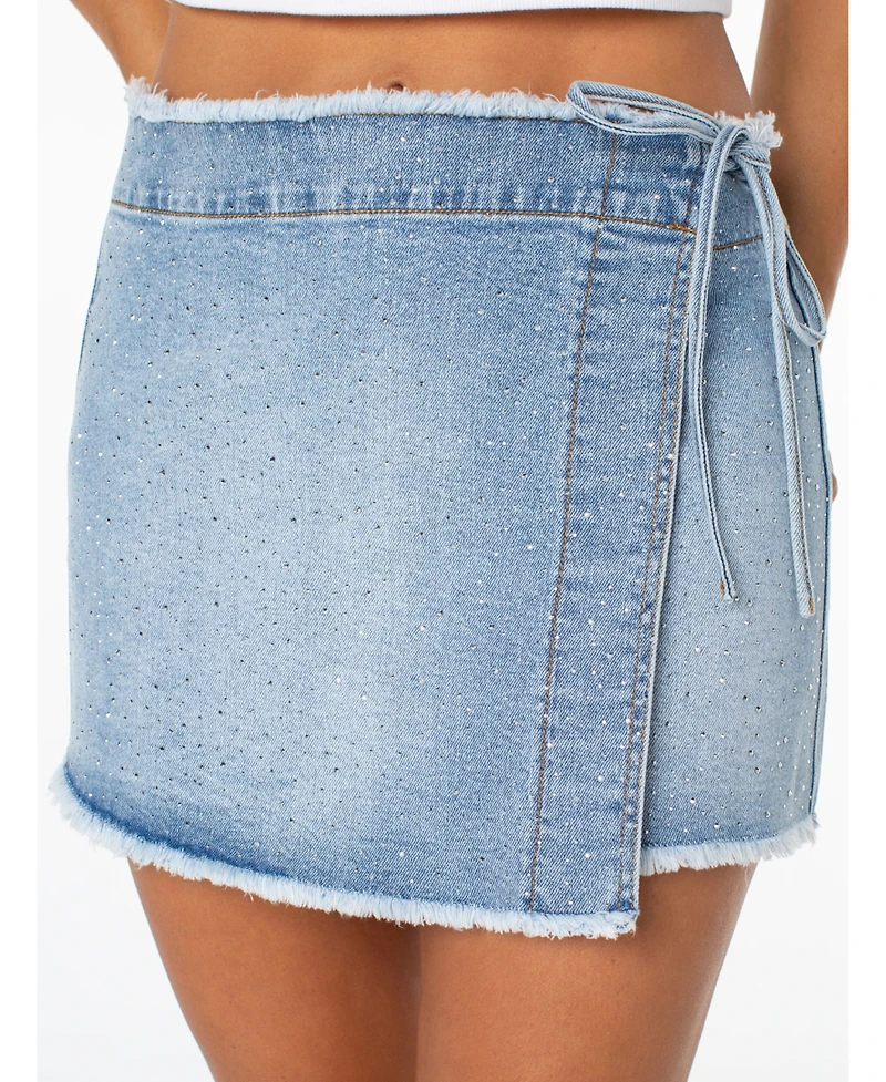 Celebrity Pink Juniors' Embellished Denim Wrap Skirt