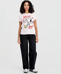 Love Tribe Juniors' Snoopy Valentine's Day Crewneck Graphic T-Shirt