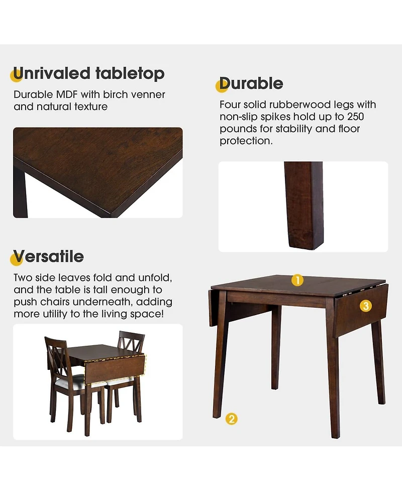 Maison Boucle 5-Piece Drop Leaf Dining Table Set with 4 Upholstered Chairs, Space-Saving Kitchen for Small