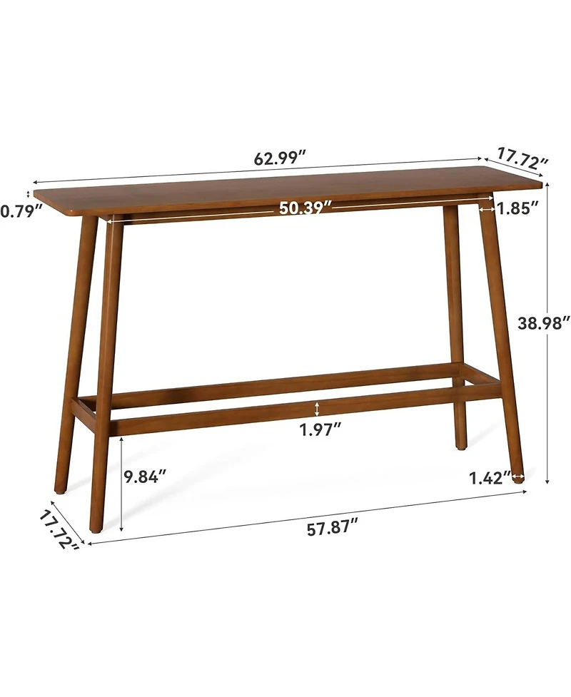 Tribesigns 63" Bar Table, Counter Height Table with Solid Wood Legs