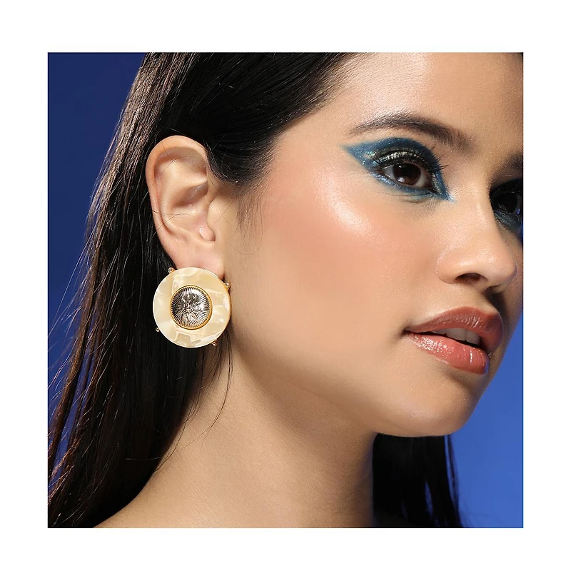 Women's The Tortoiseshell-Medallion Stud Earrings - California Gold