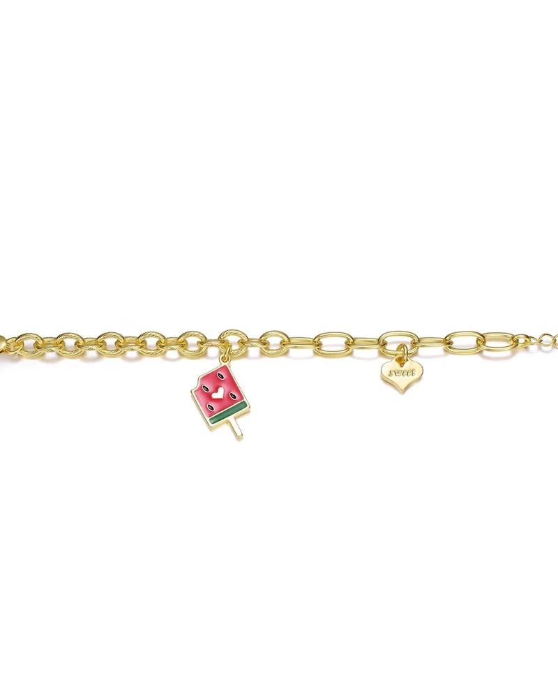 GiGiGirl 14K Gold Plated Charm Bracelet - "Sweet Heart & Watermelon Treat"