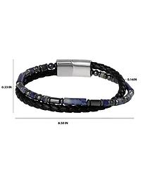 Lucky Brand Men s Braided Leather & Sodalite Bead 8.5'' Bracelet, Black/Blue, Magnetic Clasp