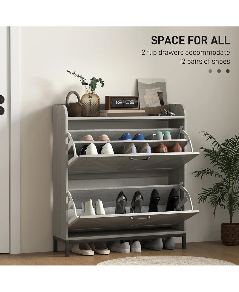 Homcom Narrow Shoe Cabinet, Farmhouse Shoe Storage Cabinet, Light