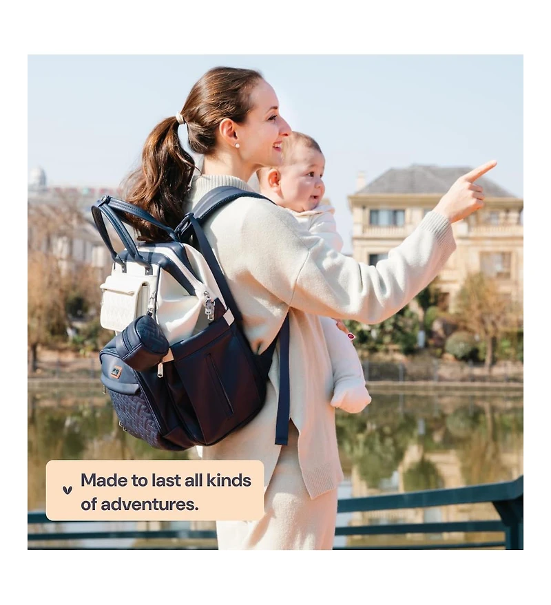 BabbleRoo Kids Diaper Bag Backpack, Spacious & Stylish Leather Faux Changing Pad, Brown