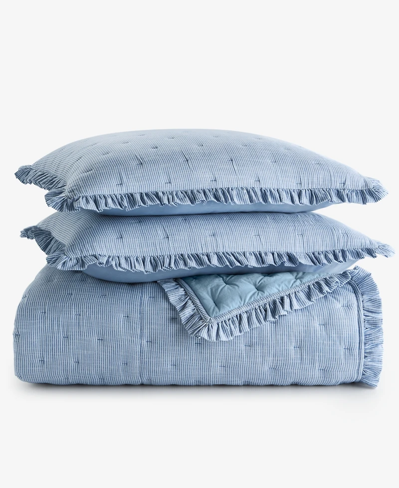 Charter Club Ruffle Pinstripe 3-Pc. Quilt Set, King, Macy's Exclusive