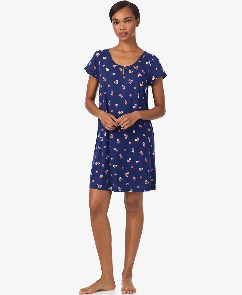 Lauren Ralph Ruffle Sleeve Keyhole Neck Gown