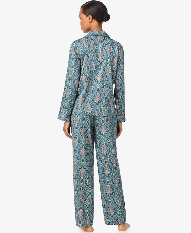 Lauren Ralph Lauren Women's Long Sleeve Notch Collar Long Pant Pajama Set