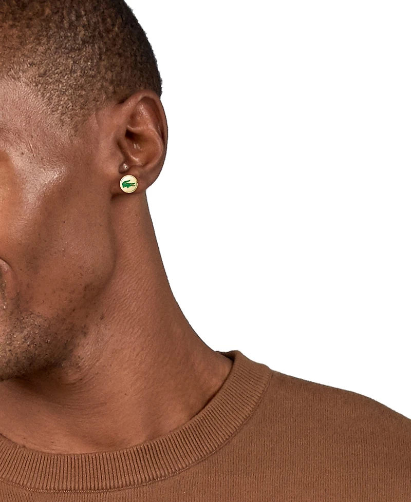 Lacoste Men's Arthor Silver-Tone Stainless Steel with Enamel Crocodile Stud Earrings