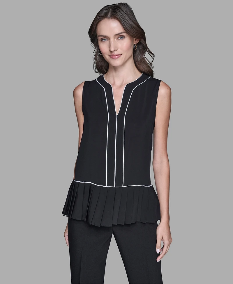 Karl Lagerfeld Paris Women's Pleated Detail Sleeveless Top