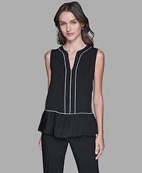 Karl Lagerfeld Paris Women's Pleated Detail Sleeveless Top