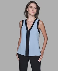 Karl Lagerfeld Paris Women's Contrast Sleeveless V-Neck Top