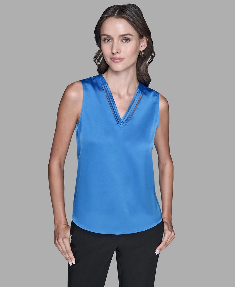 Karl Lagerfeld Paris Women's Sleeveless V-Neck Top