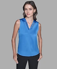 Karl Lagerfeld Paris Women's Sleeveless V-Neck Top