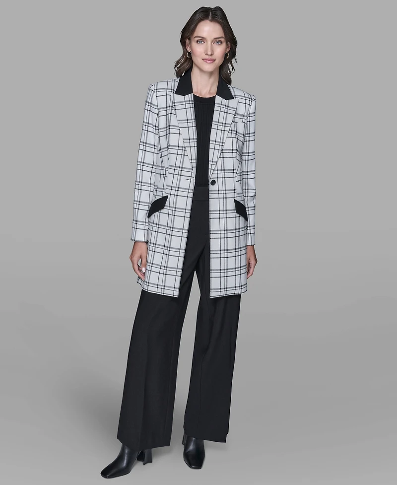 Karl Lagerfeld Paris Women's Checkered Contrast Long Jacket