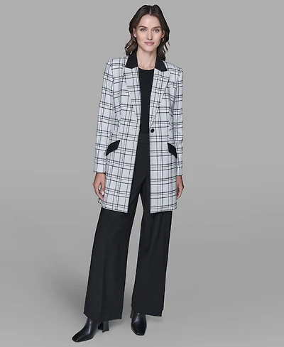 Karl Lagerfeld Paris Women's Checkered Contrast Long Jacket