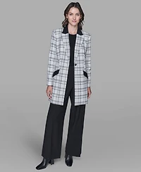 Karl Lagerfeld Paris Women's Checkered Contrast Long Jacket