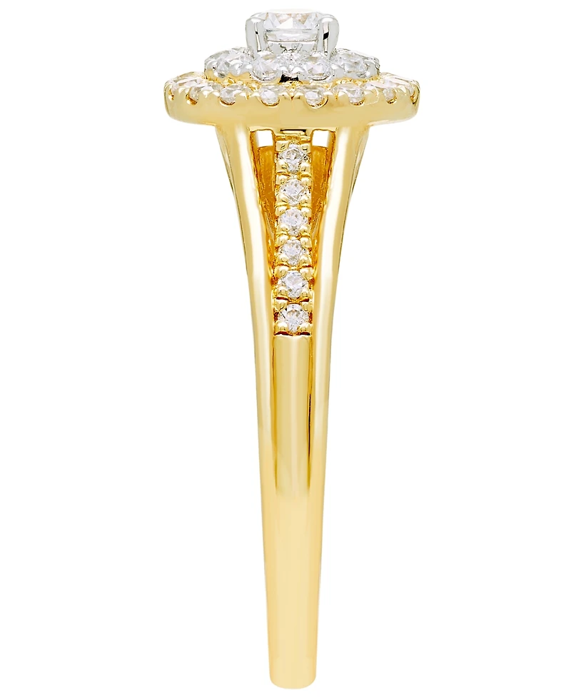 Macy's Diamond Halo Ring (1/2 ct. t.w.) in 14k Two-Tone Gold