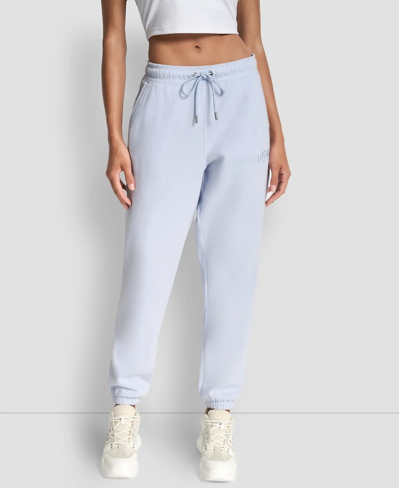 Dkny Women's Varsity Embroidered Logo Relaxed Pockets Pull-On Joggers