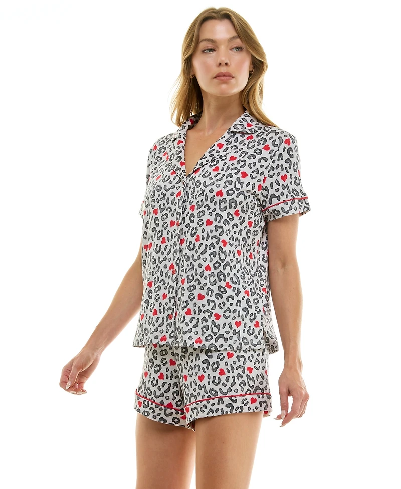 Roudelain Women's Short Sleeve Notch Collar and Shorts Set