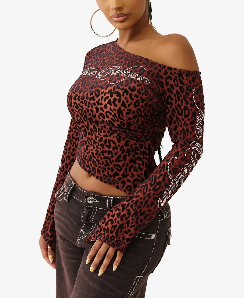 True Religion Women's Leopard One Shoulder Top