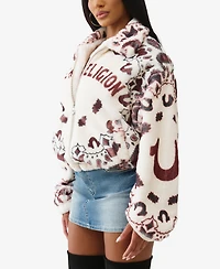 True Religion Women's Printed Faux Fur Bandana Jacket
