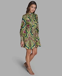 Bcbg Women's Floral Button-Down Mini Dress with Tiered Skirt And Waist Tie