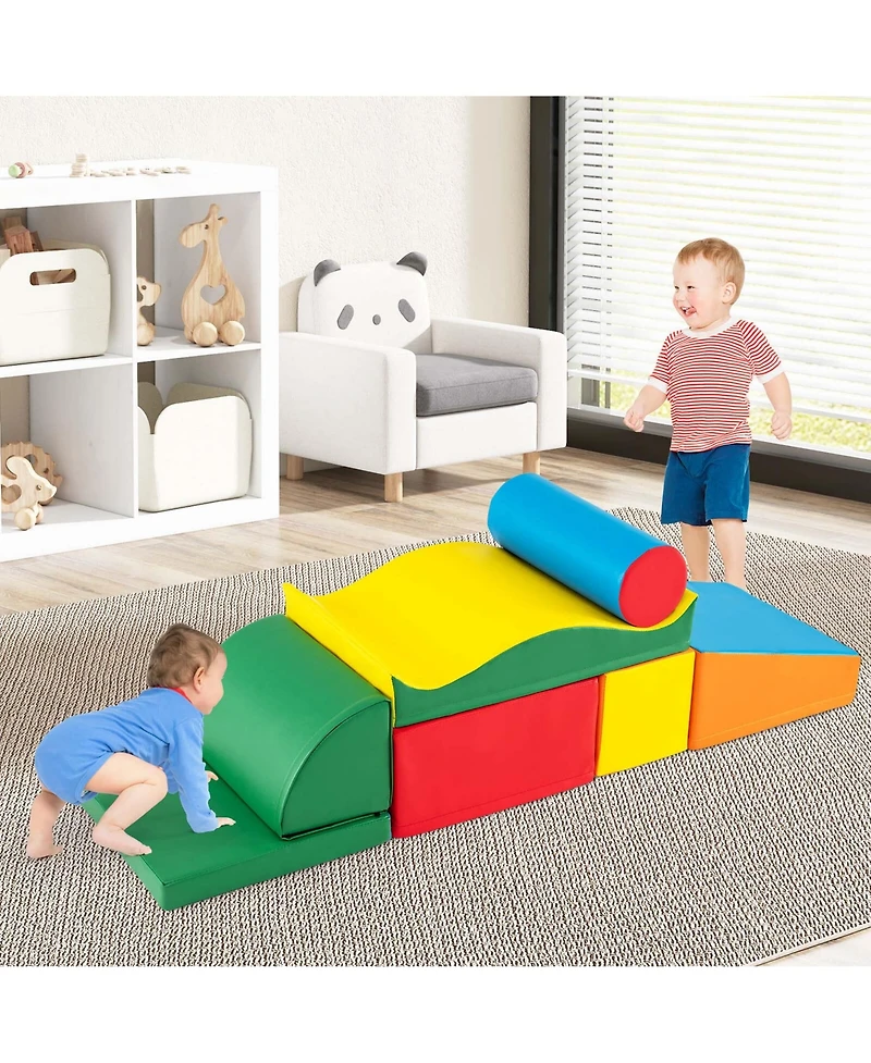 Costway 7 Pcs Lightweight Foam Corner Climber Toddlers Colorful Climbing Toys with Epe Foam