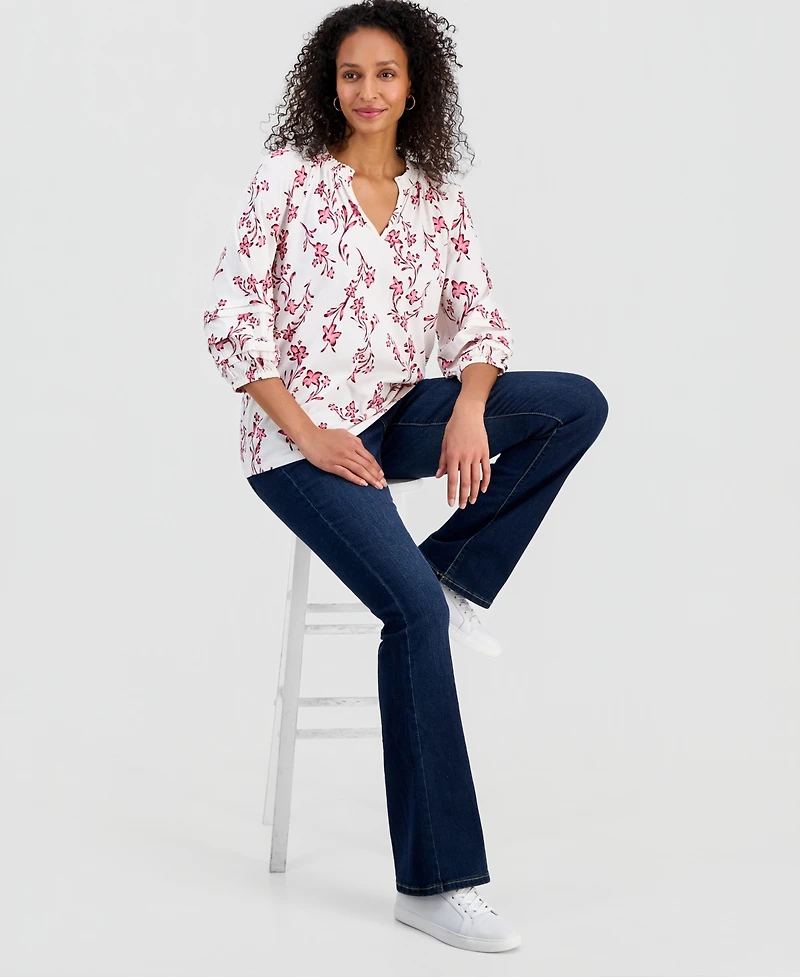 Style & Co Women's Printed Smocked Knit Top, Macy's Exclusive