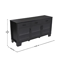 Merrick Lane Samson Three-Drawer Engineered Wood Buffet Sideboard Cabinet With Three Tempered Glass Doors For Dining Room/Kitchen