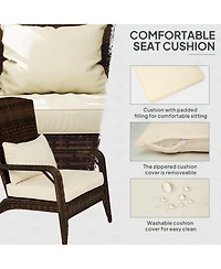 Outsunny Patio Wicker Adirondack Chair, Outdoor All-Weather Rattan Fire Pit Chairs w/ Soft Cushions, Tall Curved Backrest, and Comfortable Armrest for