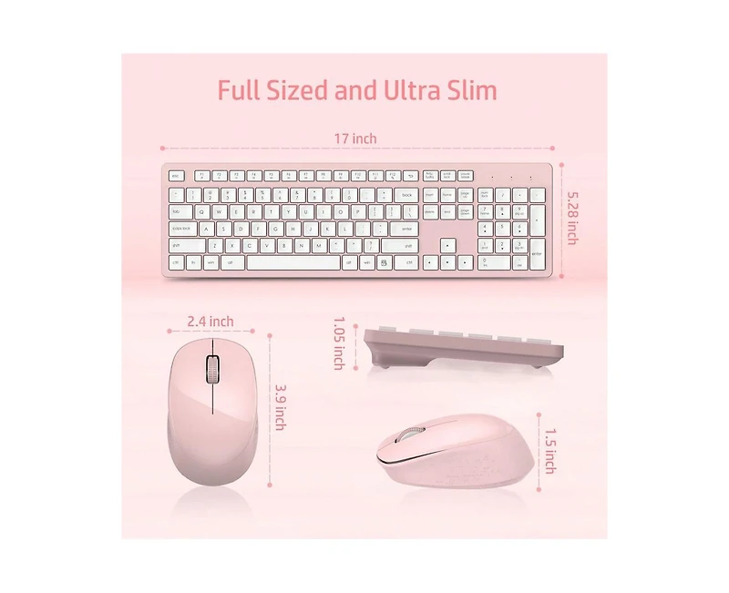 Wireless Keyboard & Mouse Combo – Silent 2.4GHz Full-Size Set with Usb Receiver for Laptop