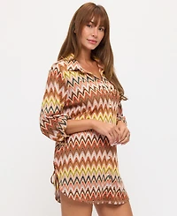 Dotti Women's Knit Sonic Wave Button Down Swim Shirt