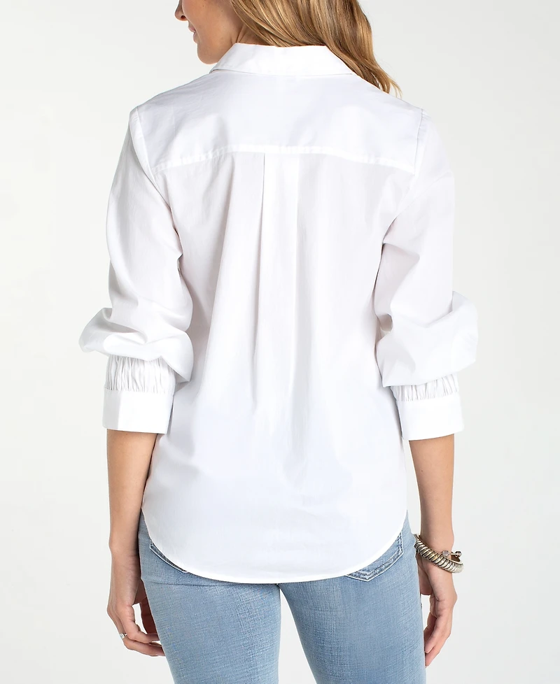 Liverpool Los Angeles Petite Adjustable Sleeve Woven Top