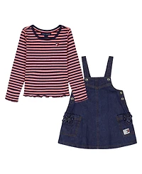 Tommy Hilfiger Girls 4-6X Striped T-Shirt and Skirtall, 2-Piece Set