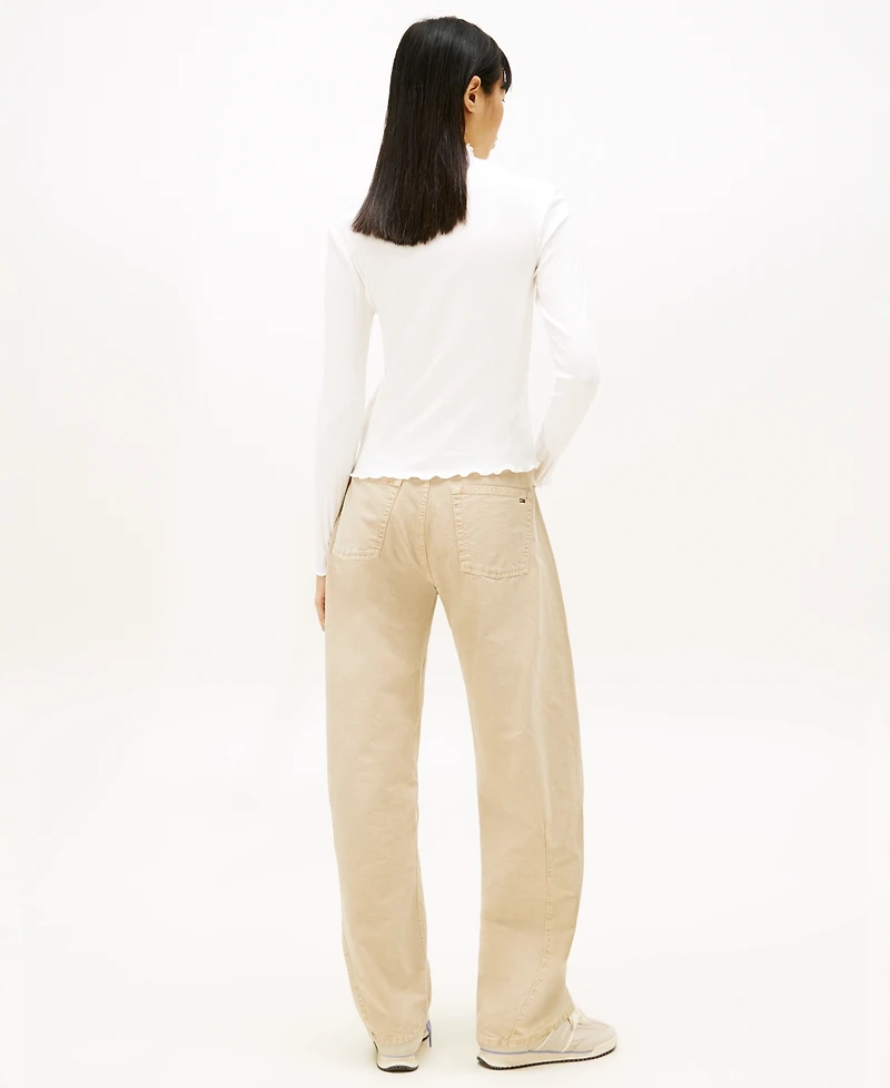 Tommy Jeans Women's Slim Ribbed Lettuce Edge Mock Neck Top