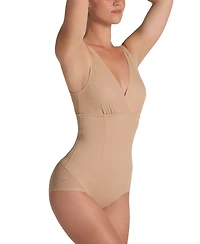 Leonisa Women's Sheer Stripe Detail Sculpting Bodysuit