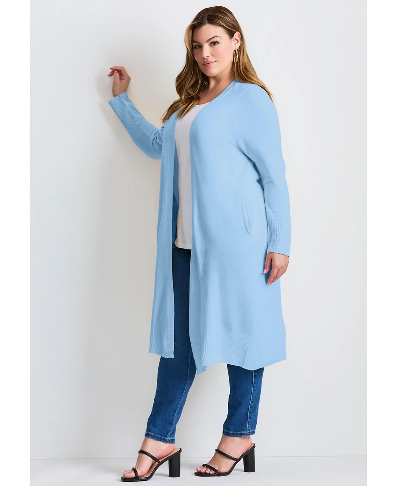 Avenue Women's Plus Raglan Sleeve Duster Cardigan