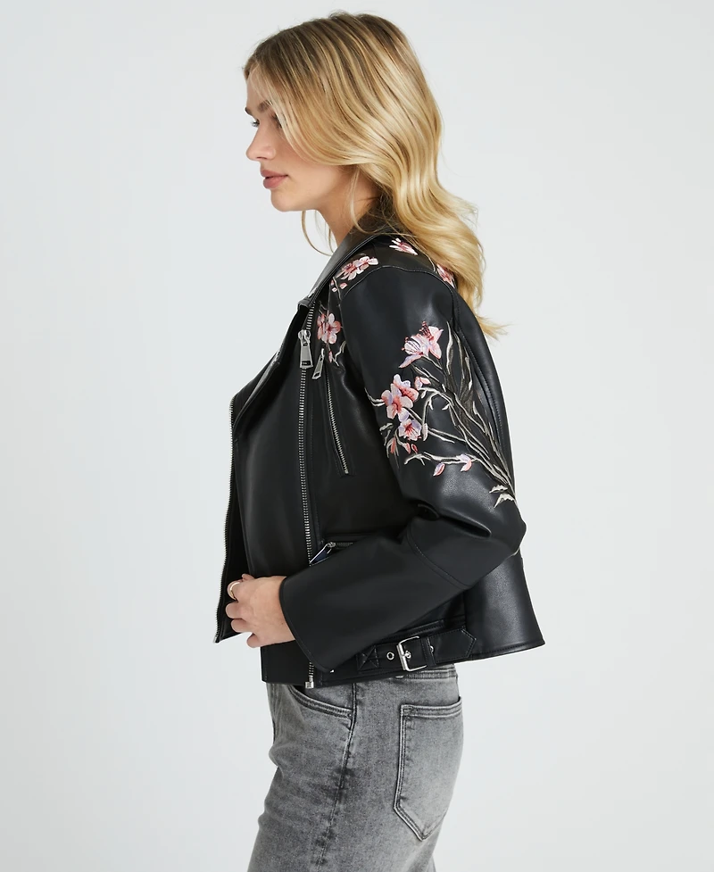 Driftwood Women's Long-Sleeve Embroidered Floral Moto Style Jacket