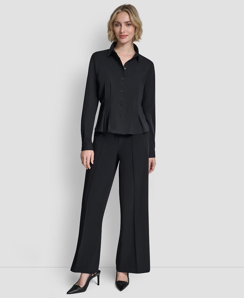 Dkny Women's Pleated Button-Up Blouse