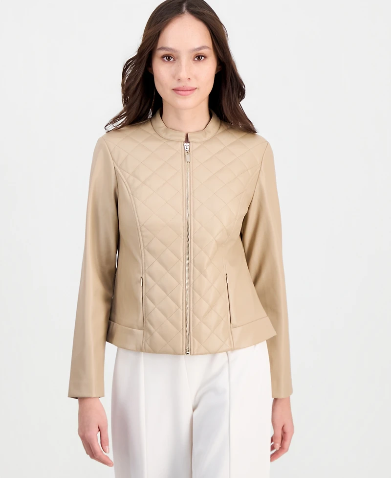 Anne Klein Essentials Petite Quilted Moto Jacket